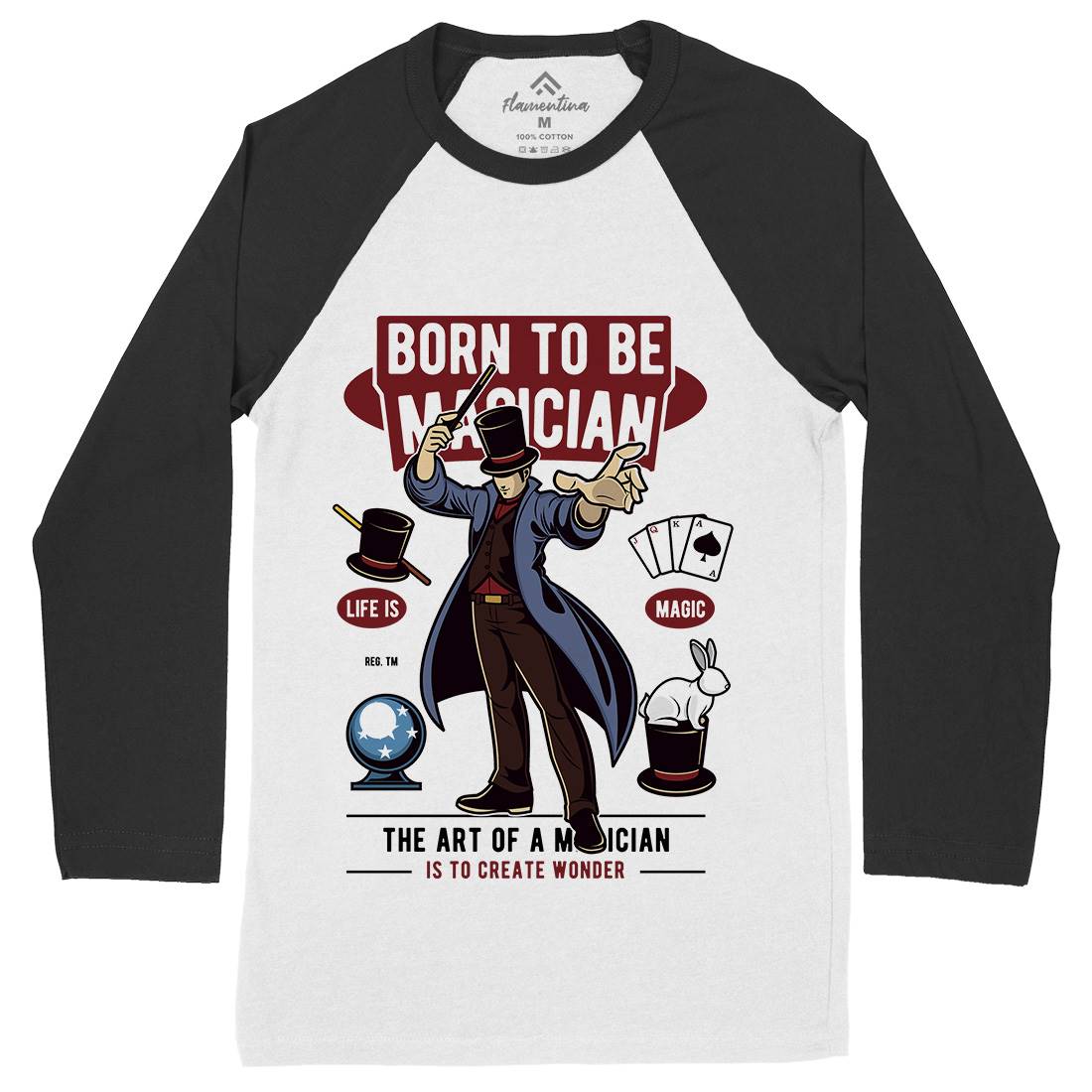 Born To Be Magician Mens Long Sleeve Baseball T-Shirt Retro C321