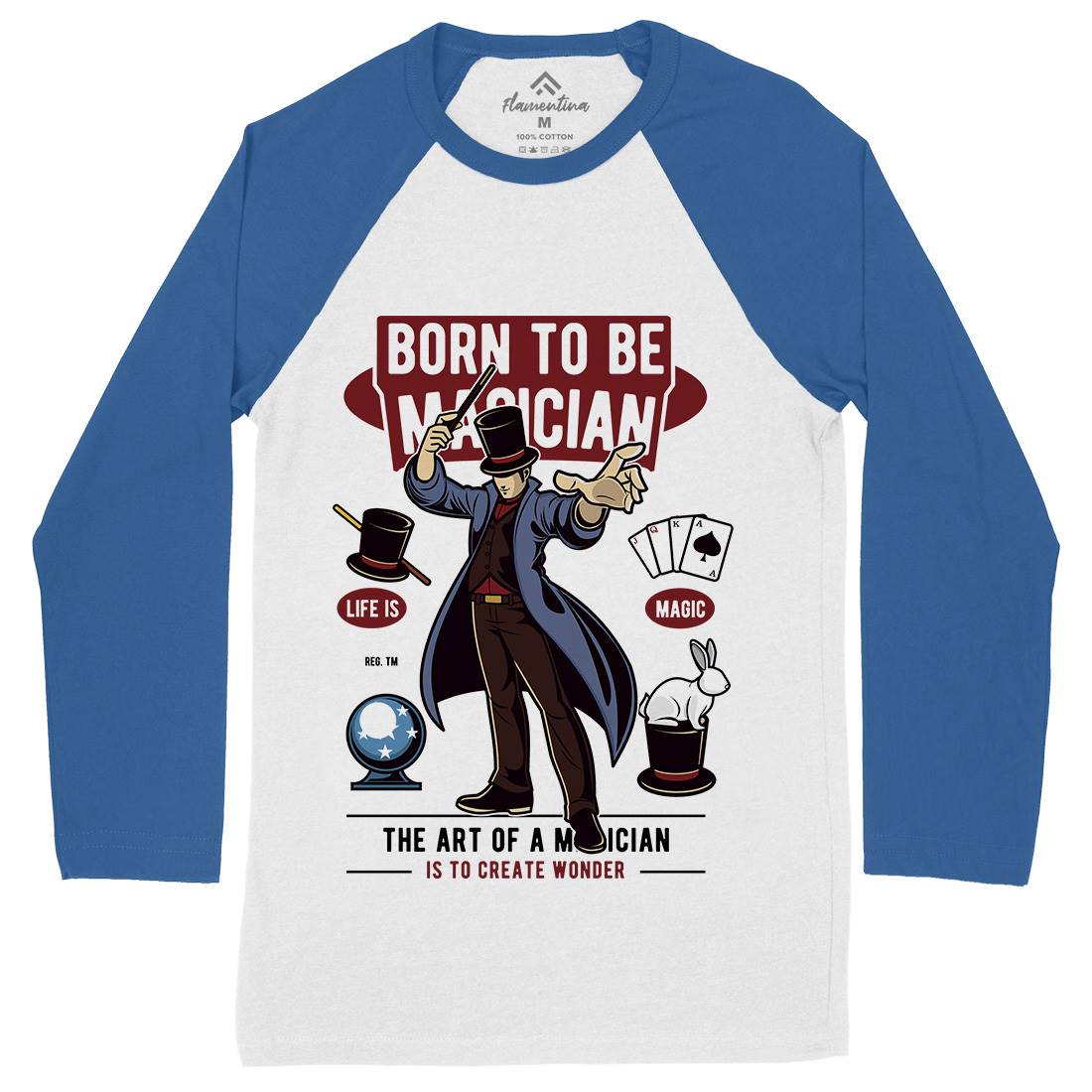 Born To Be Magician Mens Long Sleeve Baseball T-Shirt Retro C321