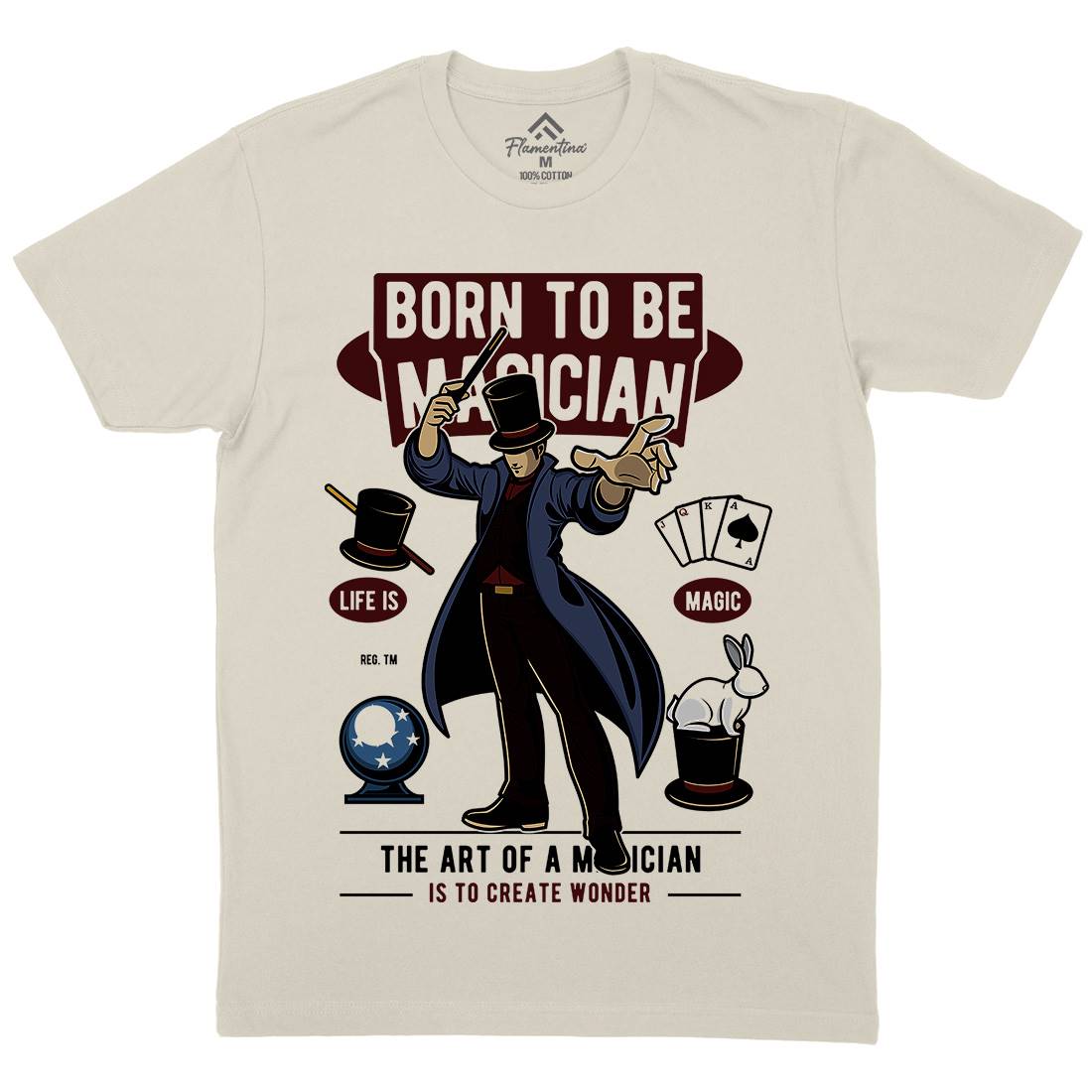Born To Be Magician Mens Organic Crew Neck T-Shirt Retro C321