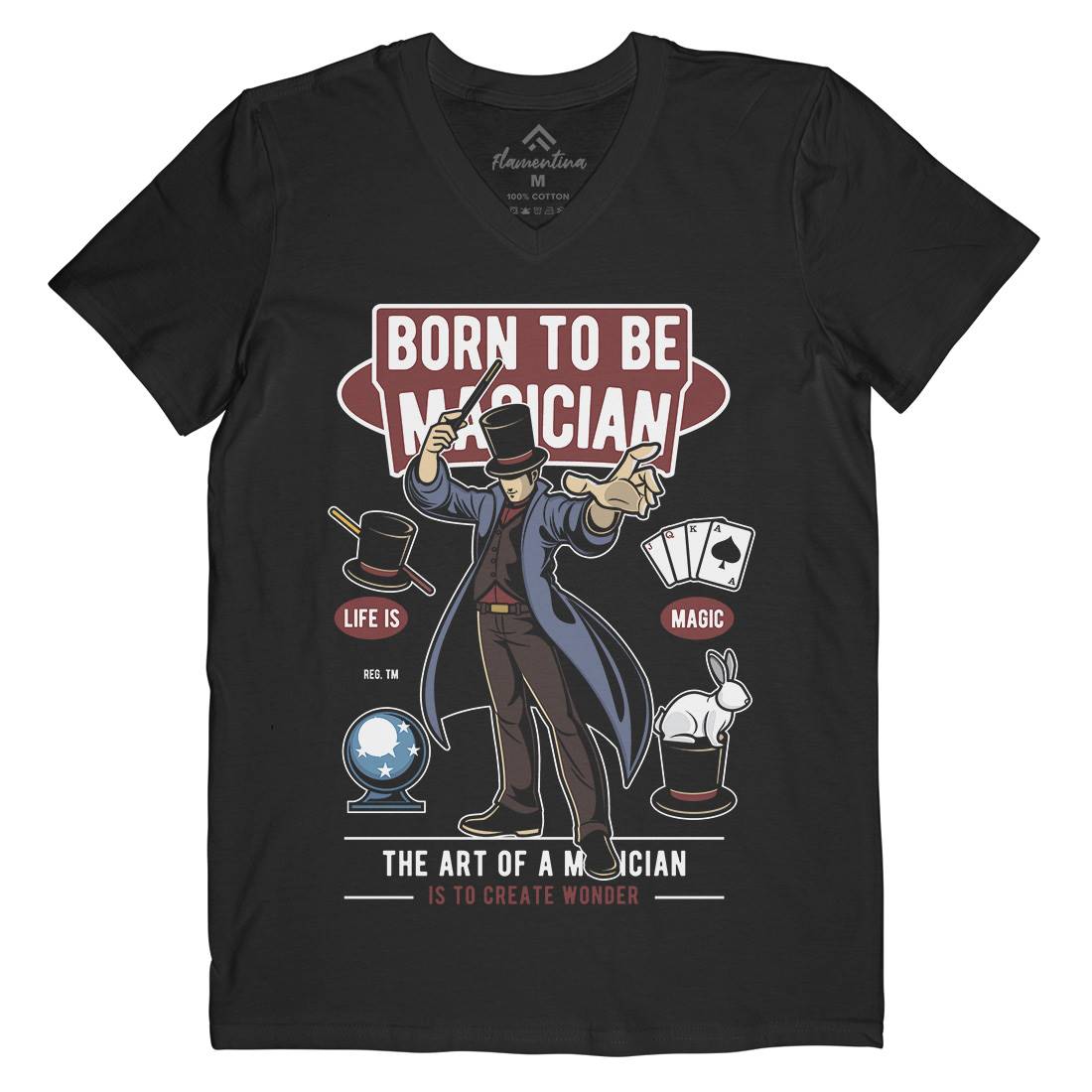 Born To Be Magician Mens Organic V-Neck T-Shirt Retro C321