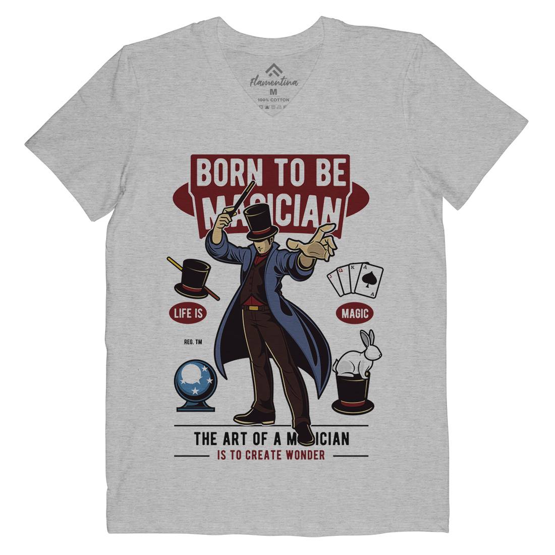Born To Be Magician Mens Organic V-Neck T-Shirt Retro C321