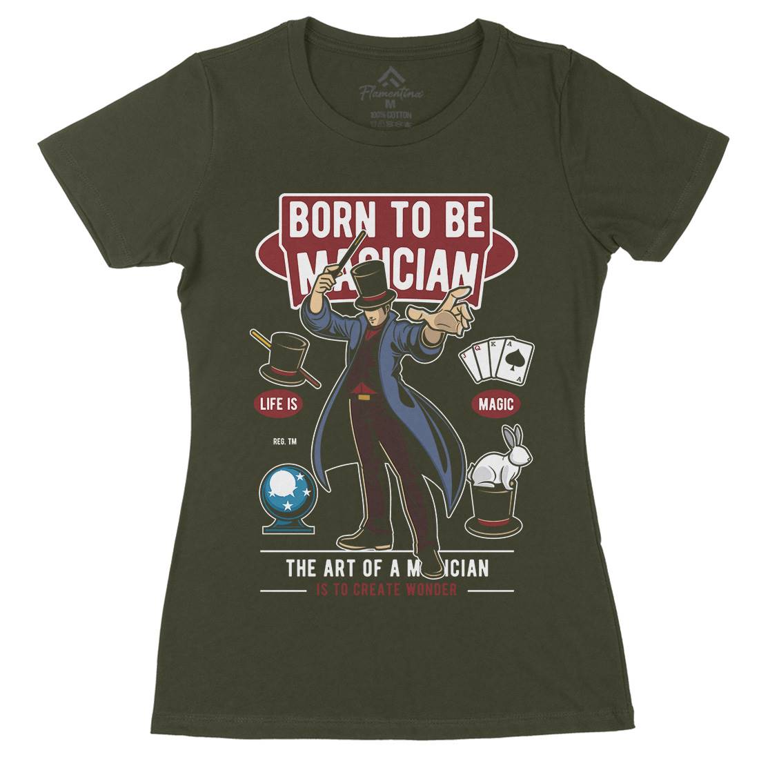 Born To Be Magician Womens Organic Crew Neck T-Shirt Retro C321