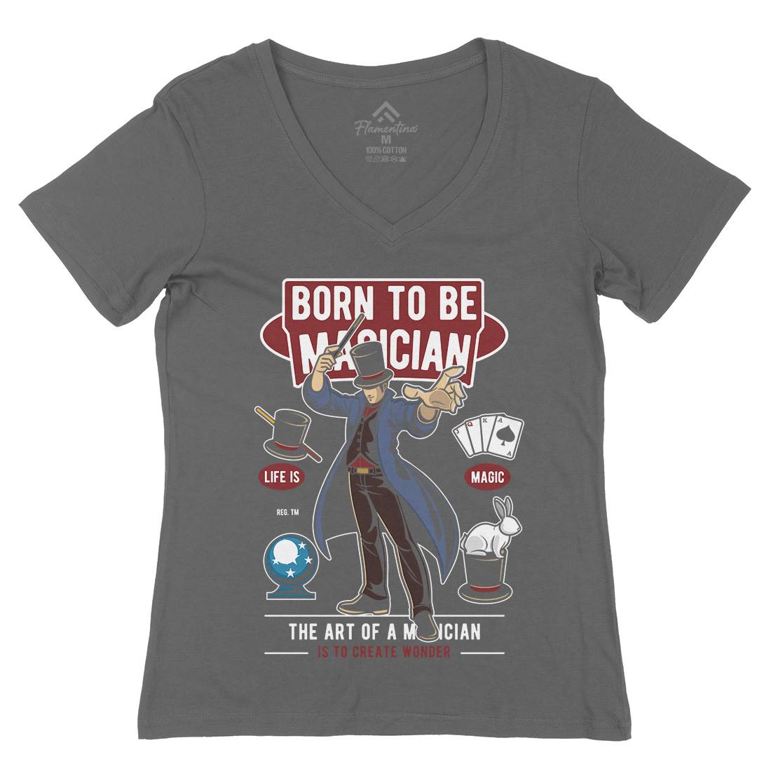 Born To Be Magician Womens Organic V-Neck T-Shirt Retro C321