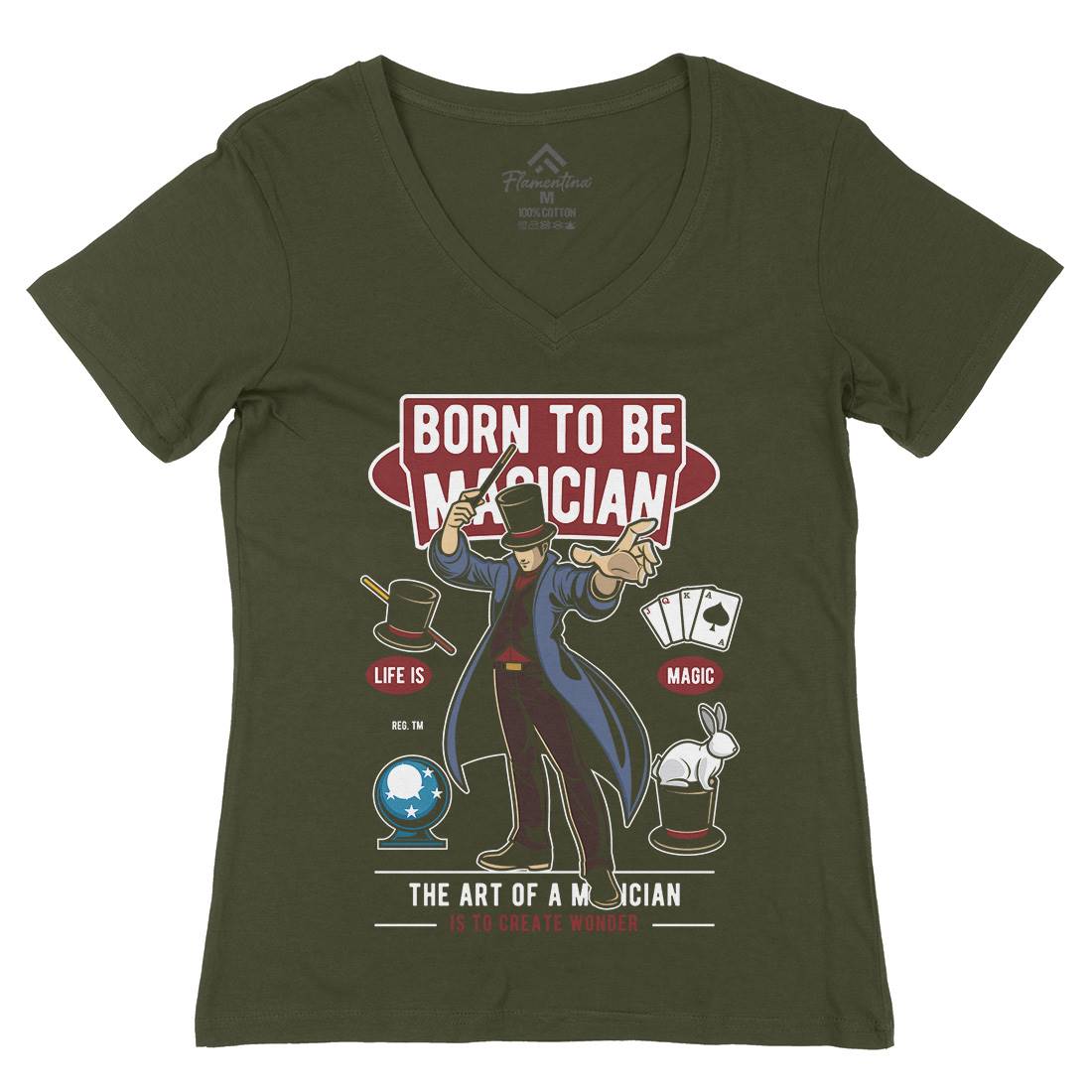 Born To Be Magician Womens Organic V-Neck T-Shirt Retro C321