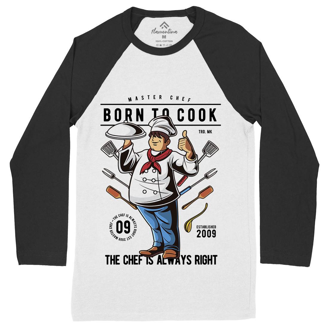 Born To Cook Mens Long Sleeve Baseball T-Shirt Work C322