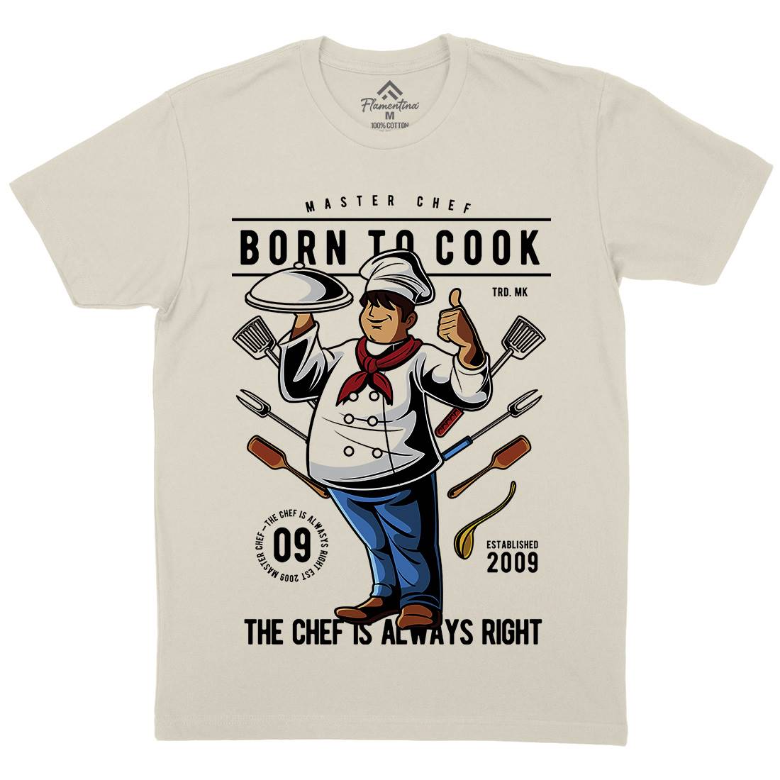Born To Cook Mens Organic Crew Neck T-Shirt Work C322