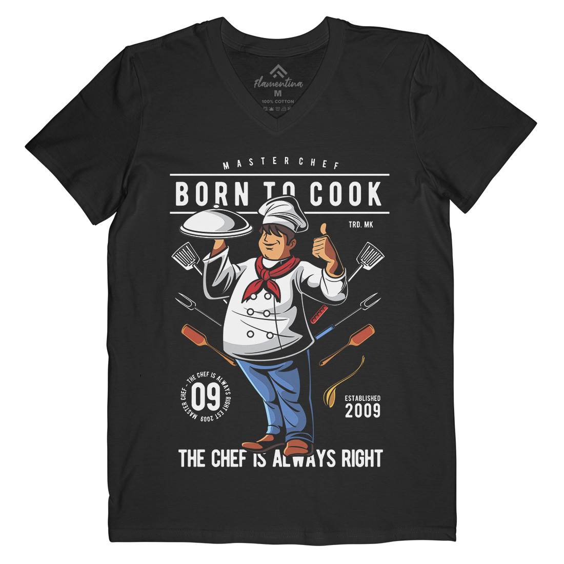 Born To Cook Mens Organic V-Neck T-Shirt Work C322