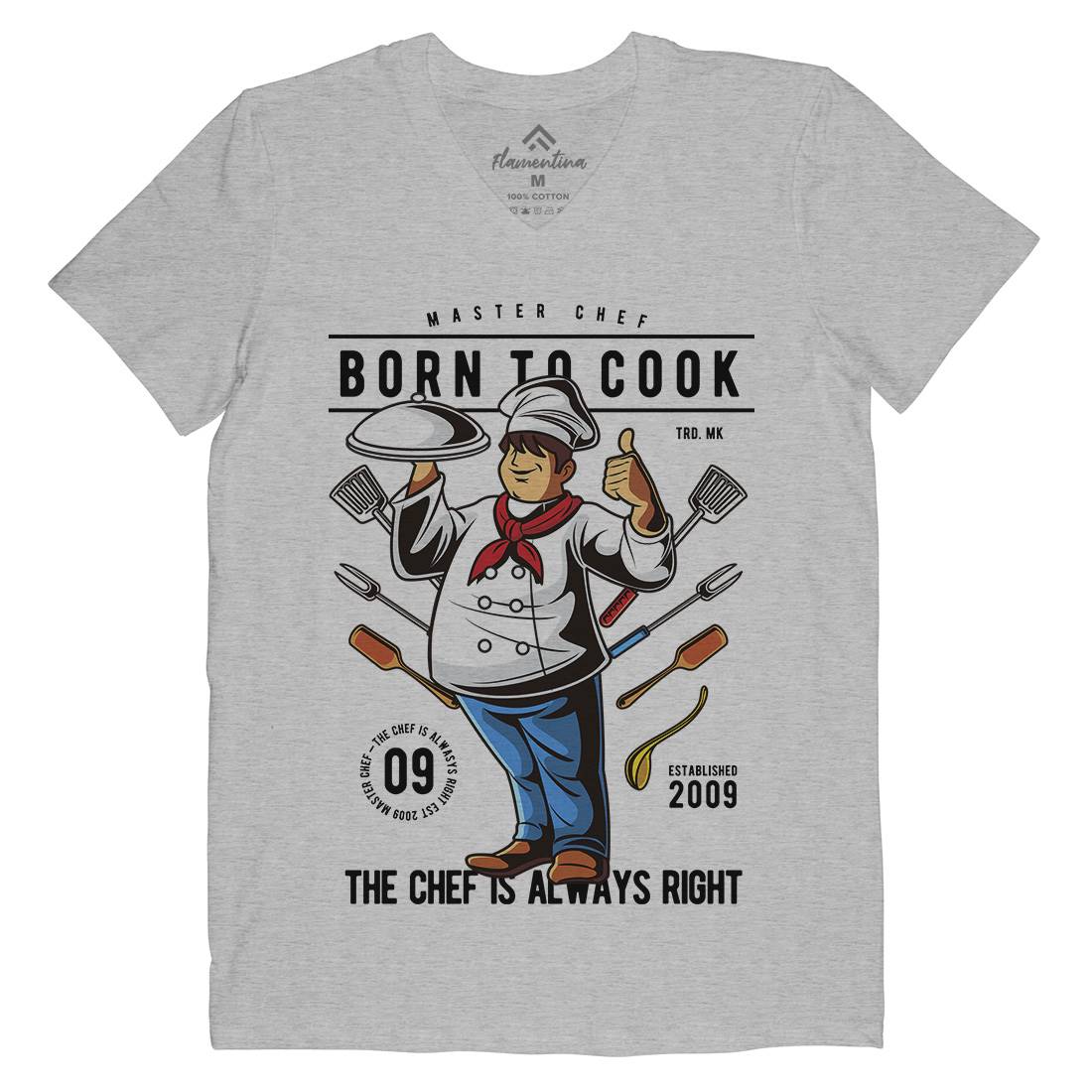 Born To Cook Mens Organic V-Neck T-Shirt Work C322