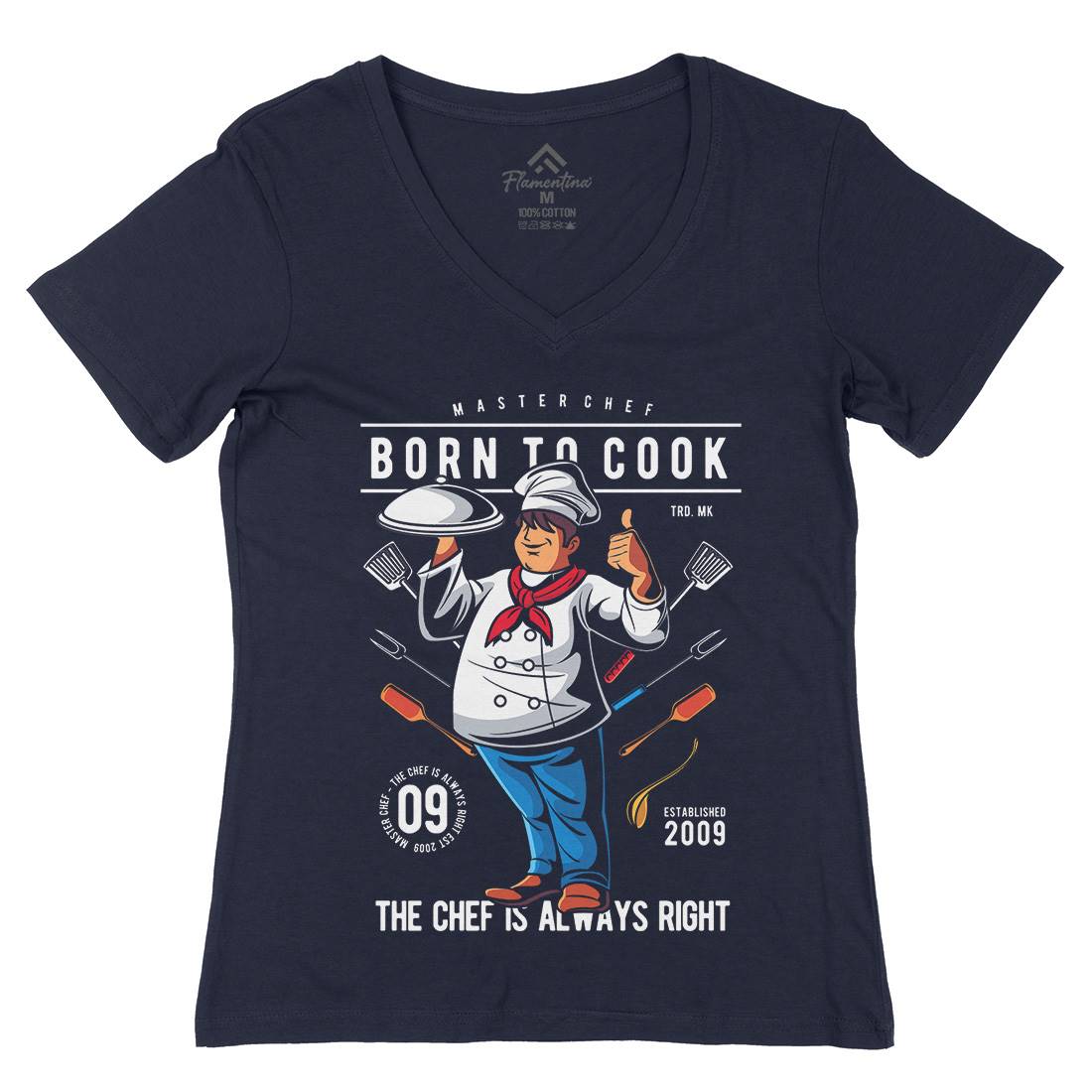 Born To Cook Womens Organic V-Neck T-Shirt Work C322