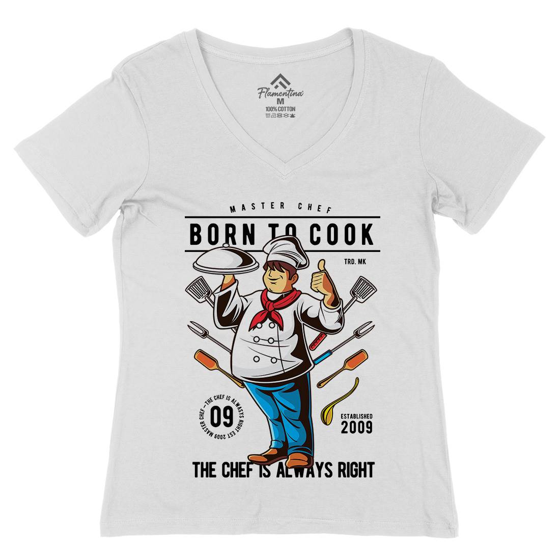 Born To Cook Womens Organic V-Neck T-Shirt Work C322