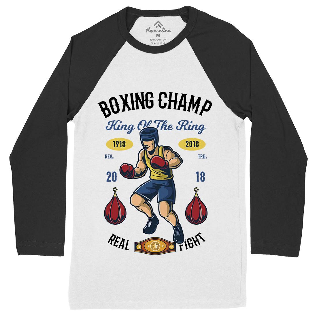 Boxing Champ Mens Long Sleeve Baseball T-Shirt Sport C323