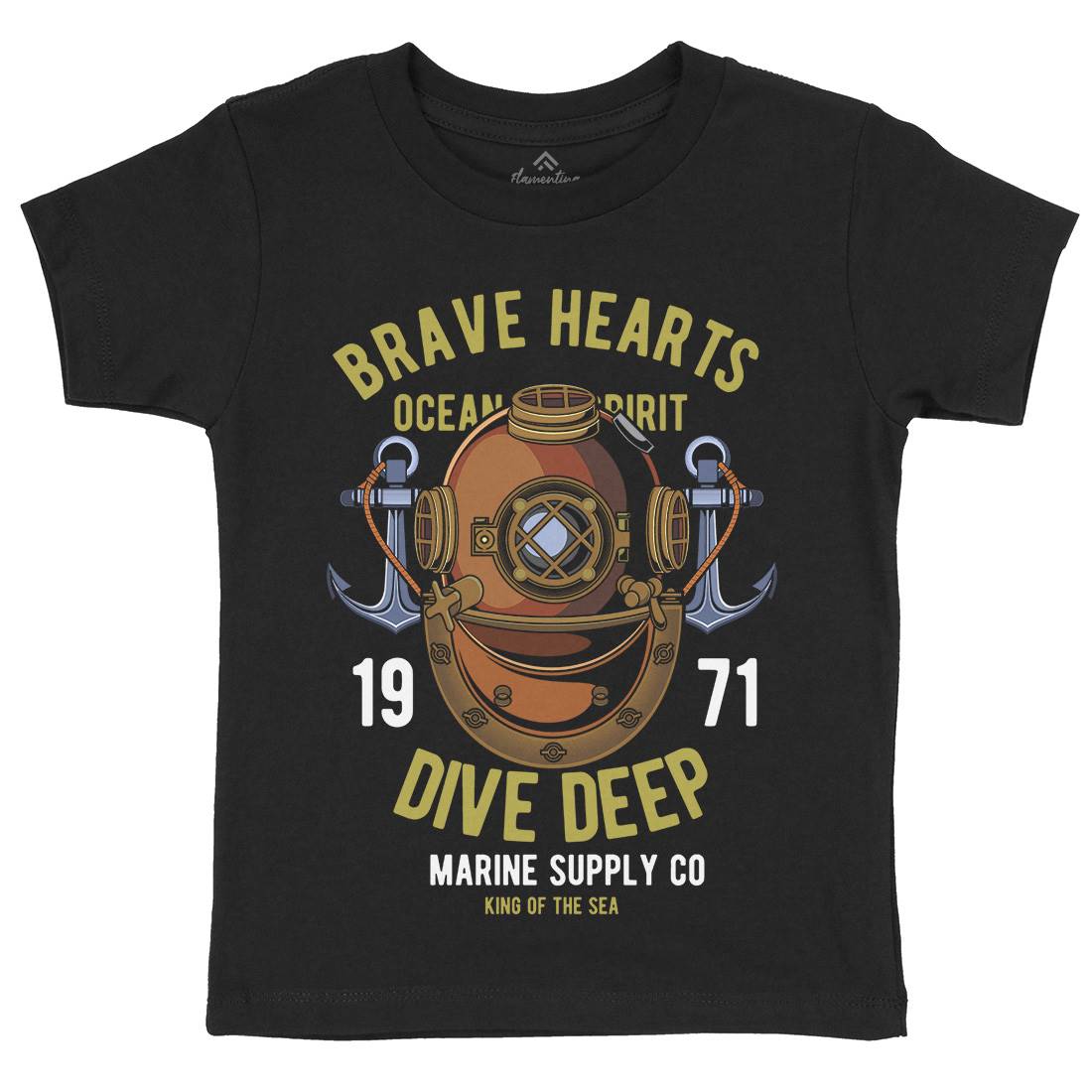 Brave Hearts Diver Kids Crew Neck T-Shirt Navy C324