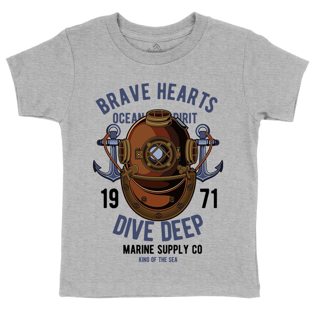 Brave Hearts Diver Kids Organic Crew Neck T-Shirt Navy C324