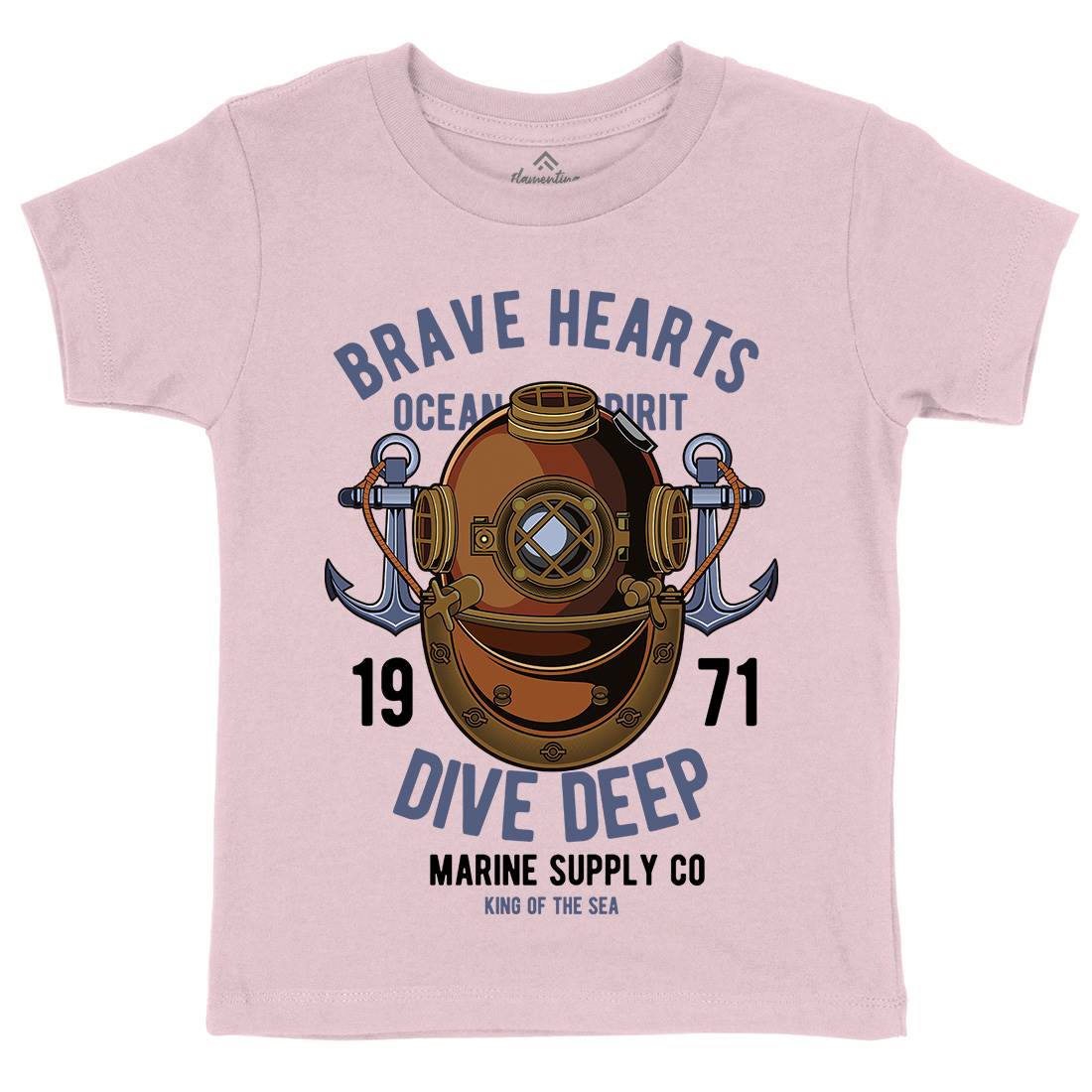 Brave Hearts Diver Kids Crew Neck T-Shirt Navy C324