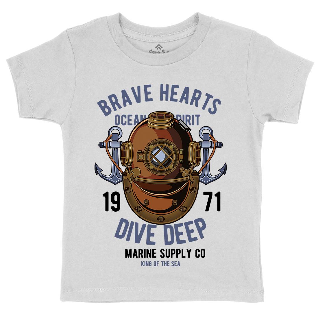 Brave Hearts Diver Kids Organic Crew Neck T-Shirt Navy C324