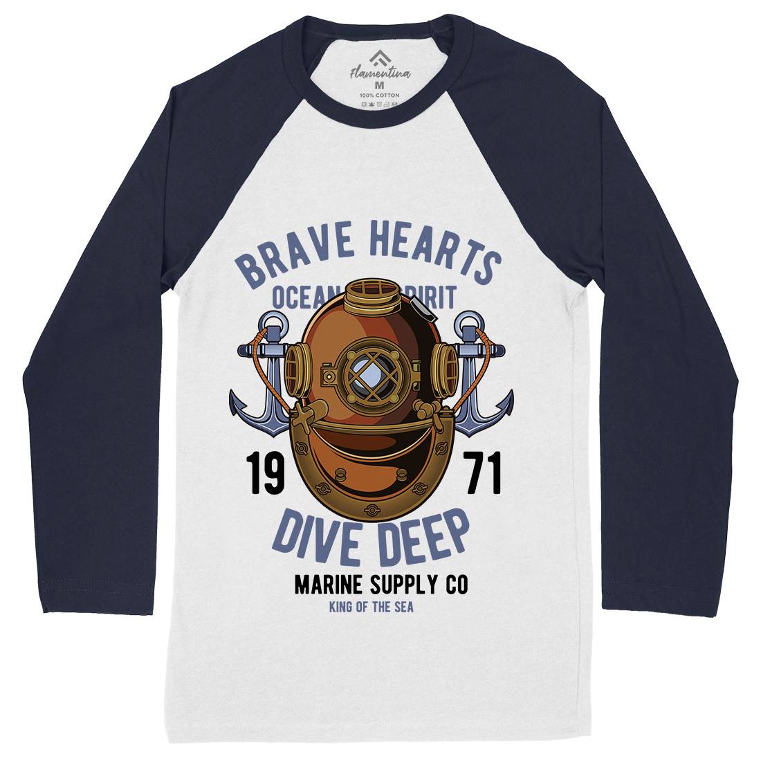 Brave Hearts Diver Mens Long Sleeve Baseball T-Shirt Navy C324