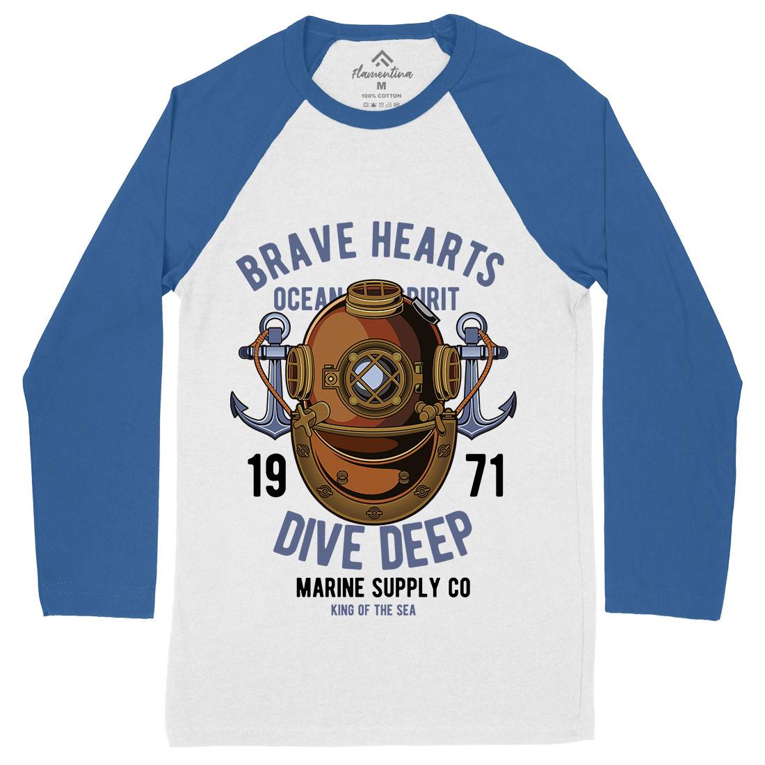 Brave Hearts Diver Mens Long Sleeve Baseball T-Shirt Navy C324