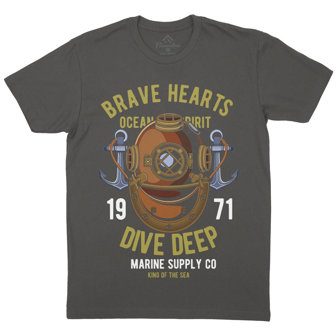 Brave Hearts Diver Mens Organic Crew Neck T-Shirt Navy C324