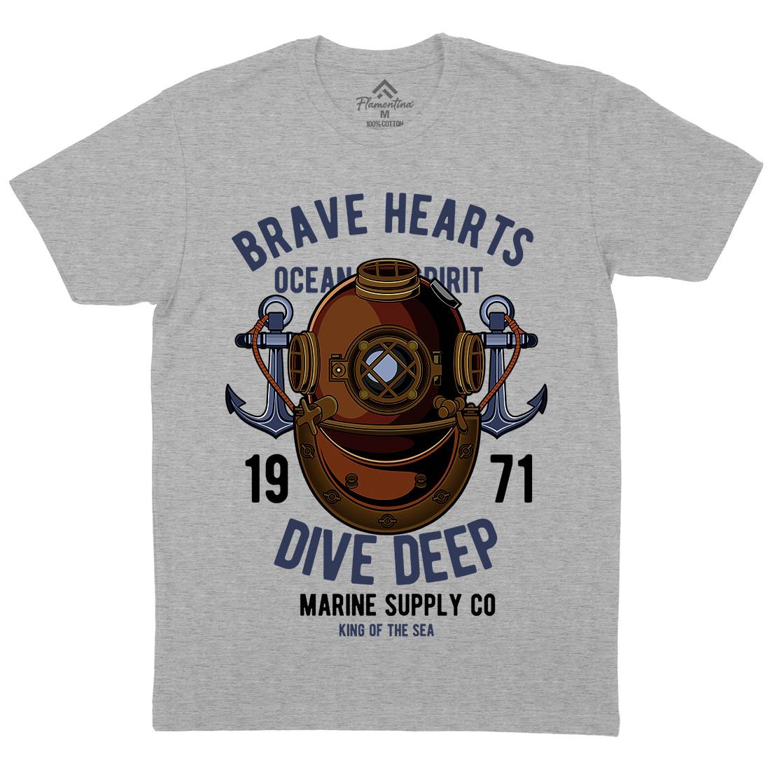 Brave Hearts Diver Mens Organic Crew Neck T-Shirt Navy C324