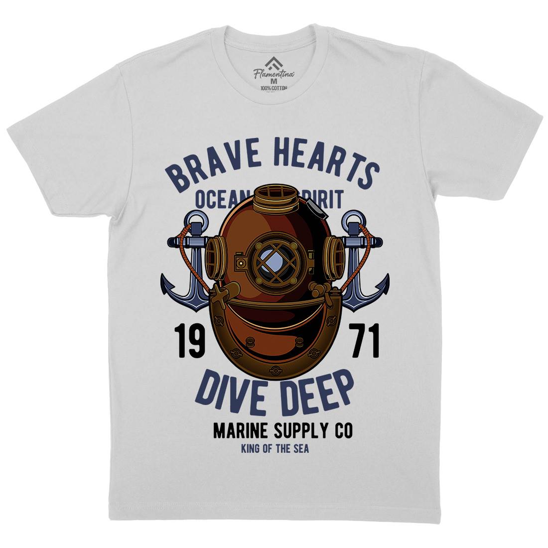 Brave Hearts Diver Mens Crew Neck T-Shirt Navy C324