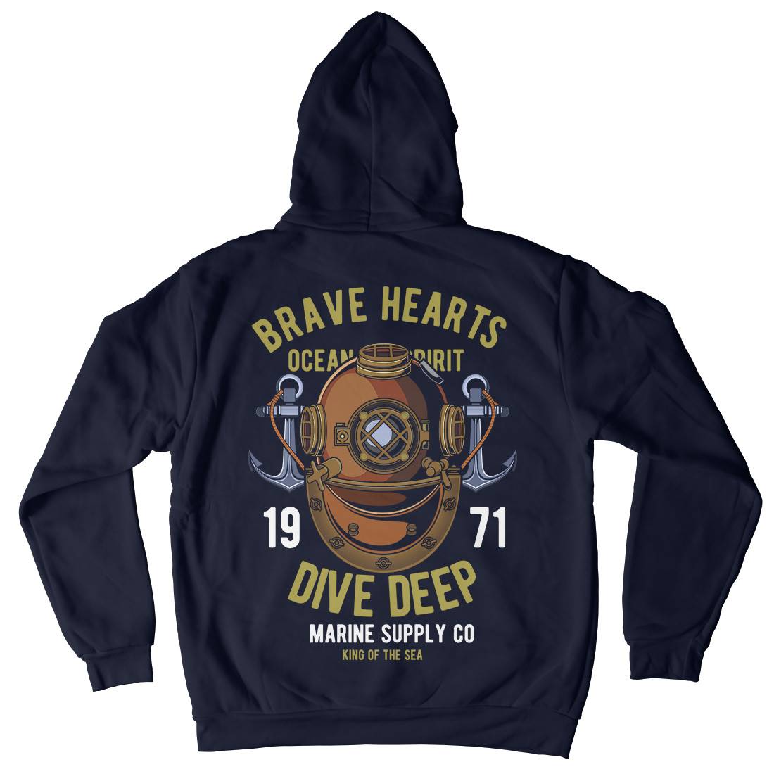 Brave Hearts Diver Mens Hoodie With Pocket Navy C324