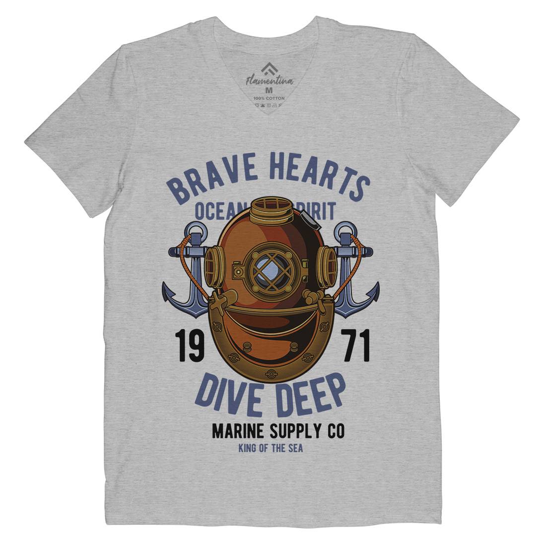 Brave Hearts Diver Mens Organic V-Neck T-Shirt Navy C324