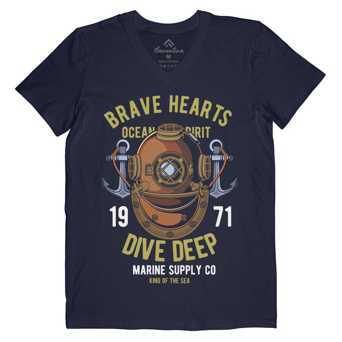 Brave Hearts Diver Mens V-Neck T-Shirt Navy C324