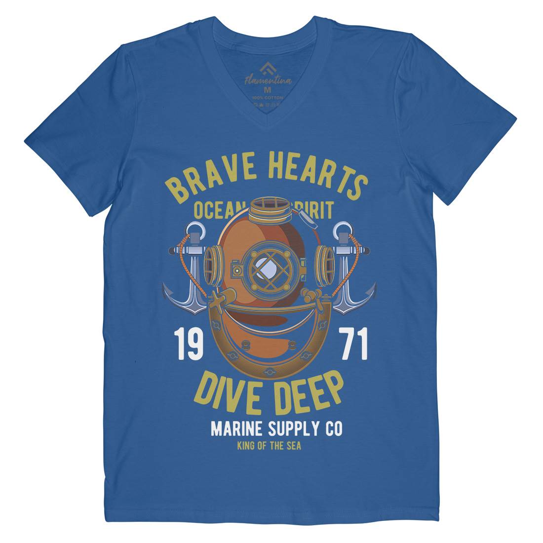 Brave Hearts Diver Mens V-Neck T-Shirt Navy C324