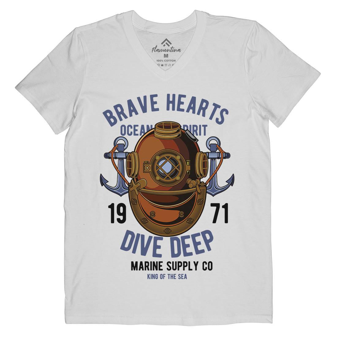 Brave Hearts Diver Mens Organic V-Neck T-Shirt Navy C324