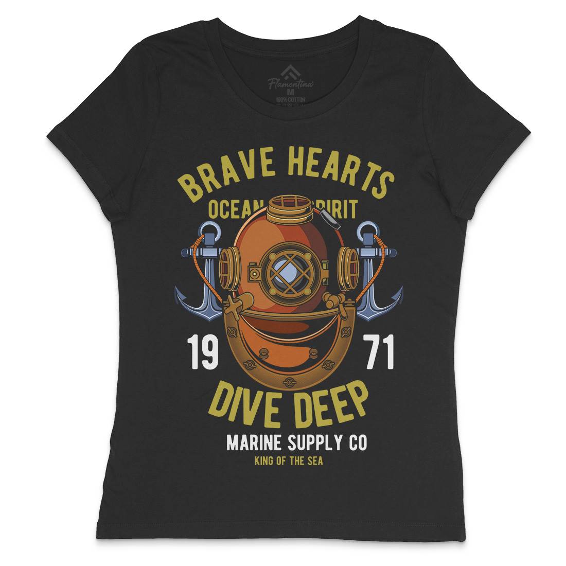 Brave Hearts Diver Womens Crew Neck T-Shirt Navy C324