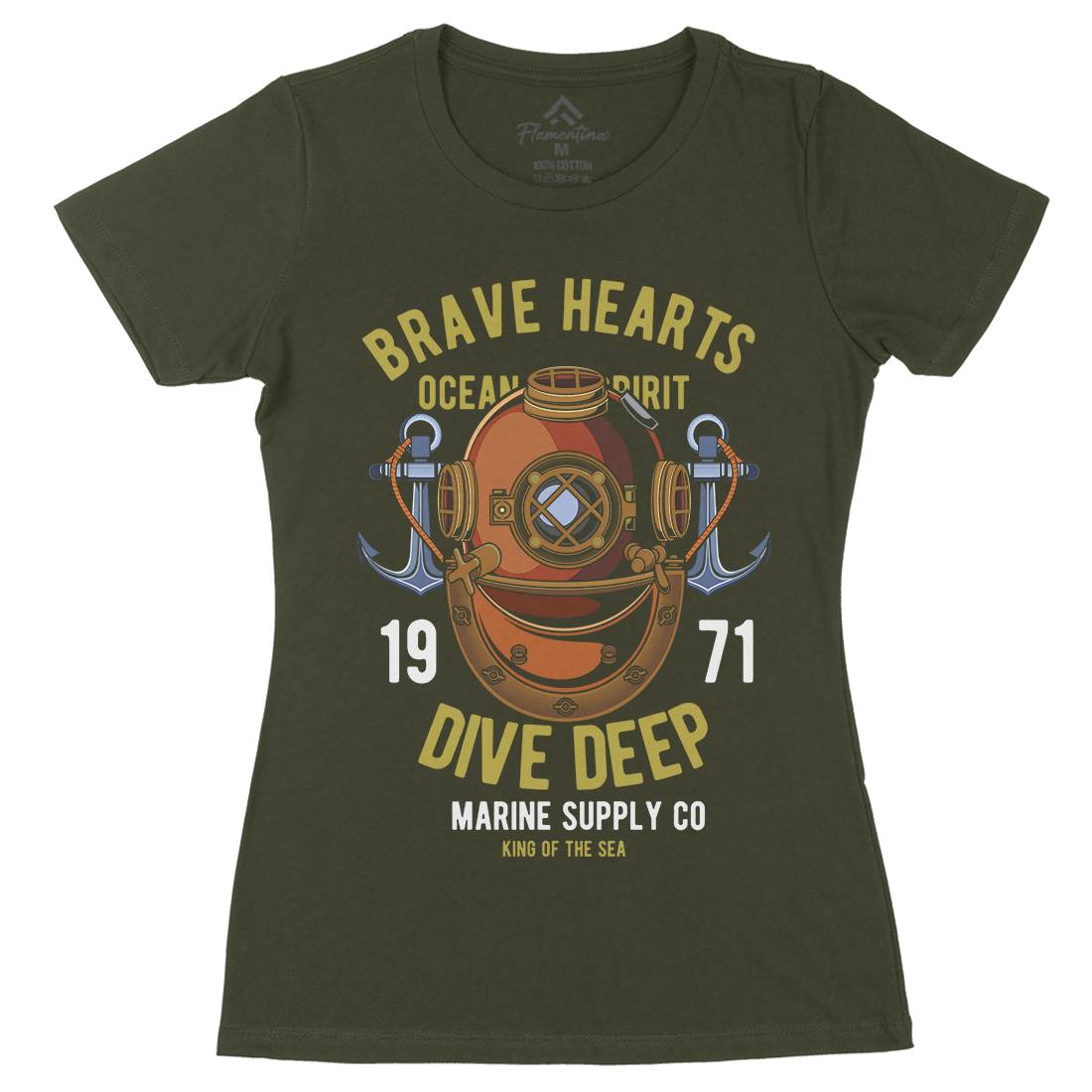 Brave Hearts Diver Womens Organic Crew Neck T-Shirt Navy C324