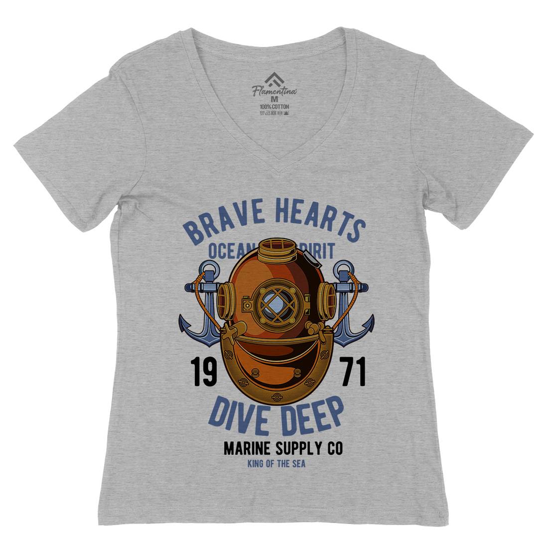 Brave Hearts Diver Womens Organic V-Neck T-Shirt Navy C324