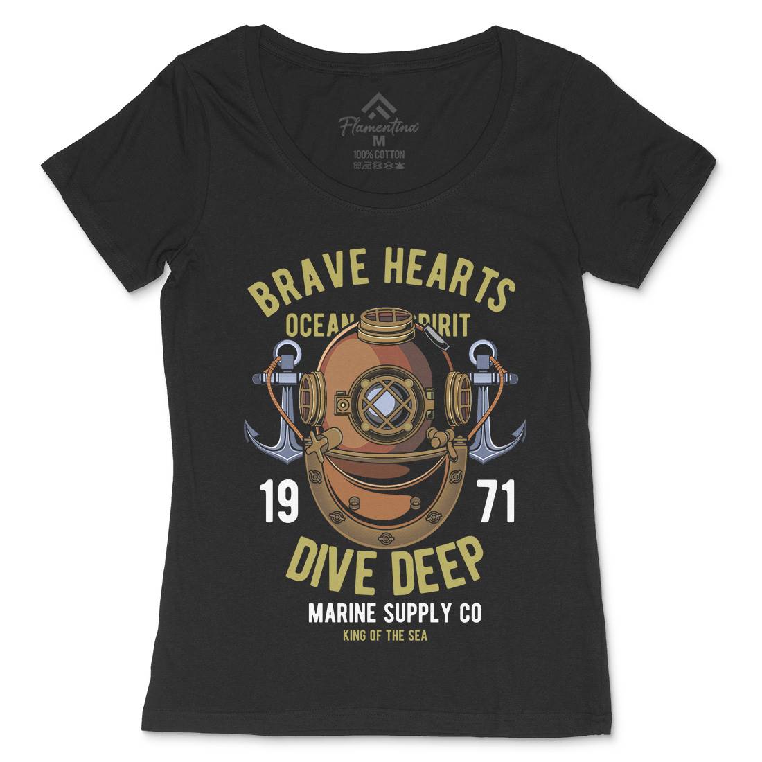 Brave Hearts Diver Womens Scoop Neck T-Shirt Navy C324