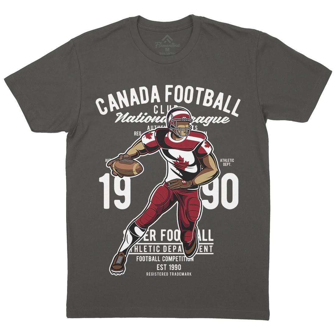 Canada Football Mens Organic Crew Neck T-Shirt Sport C326
