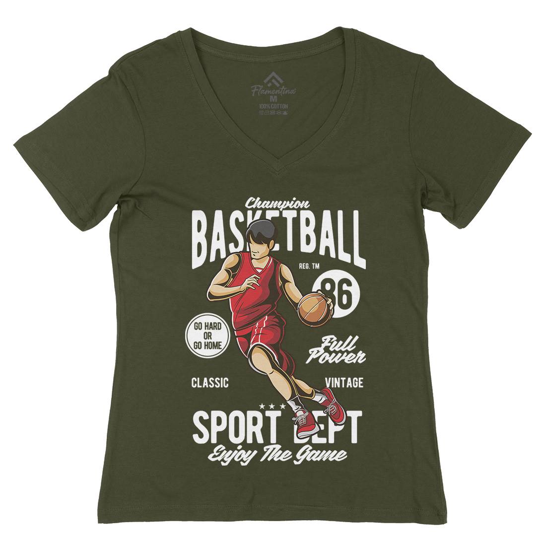 Champion Basketball Womens Organic V-Neck T-Shirt Sport C327