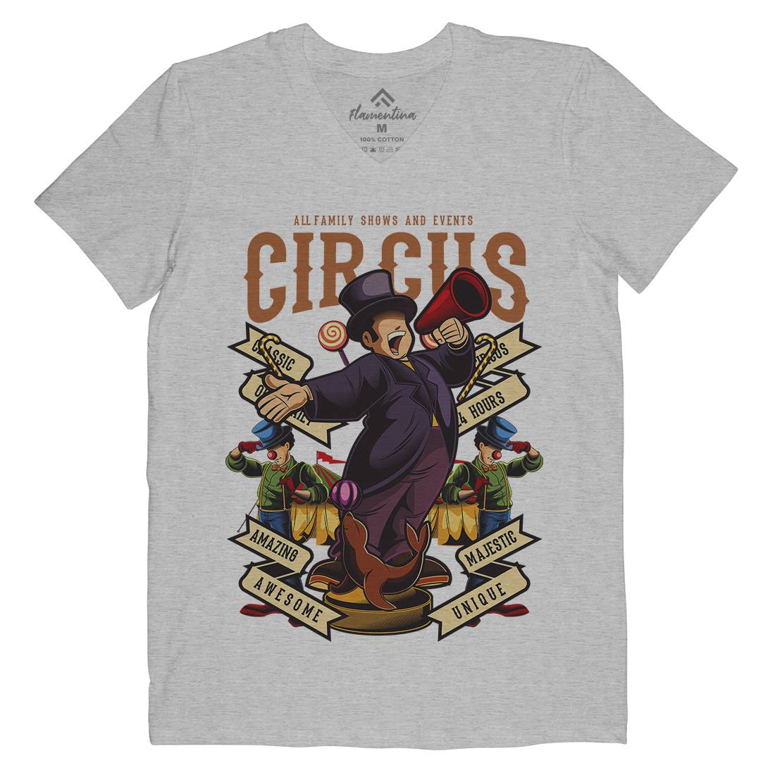 Circus Mens Organic V-Neck T-Shirt Retro C328