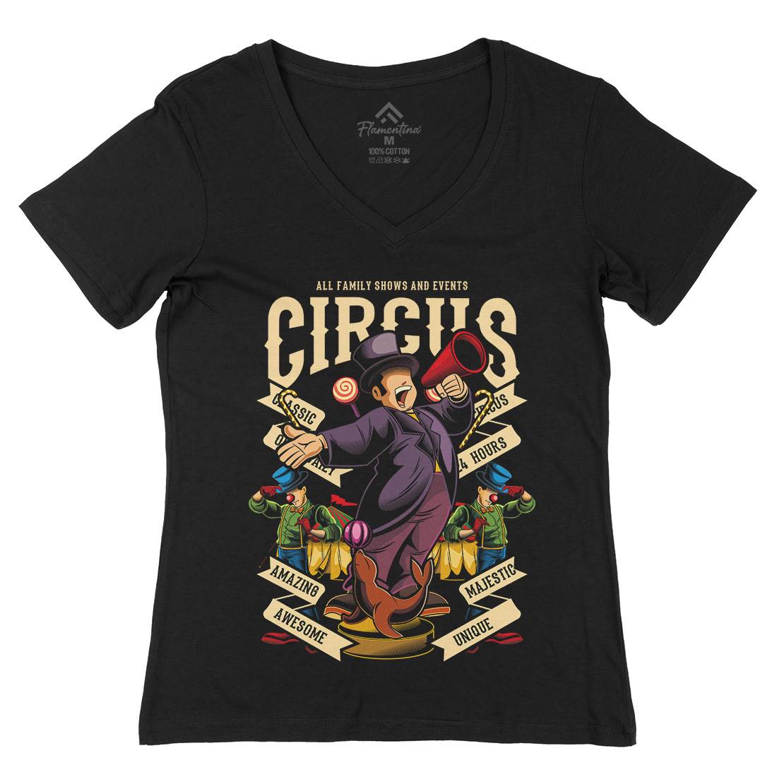 Circus Womens Organic V-Neck T-Shirt Retro C328