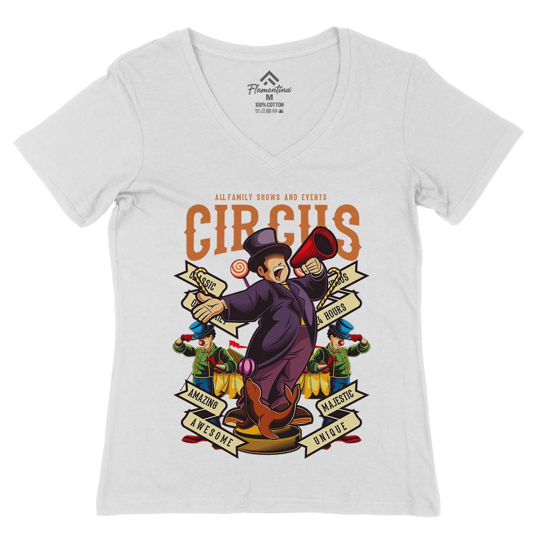 Circus Womens Organic V-Neck T-Shirt Retro C328