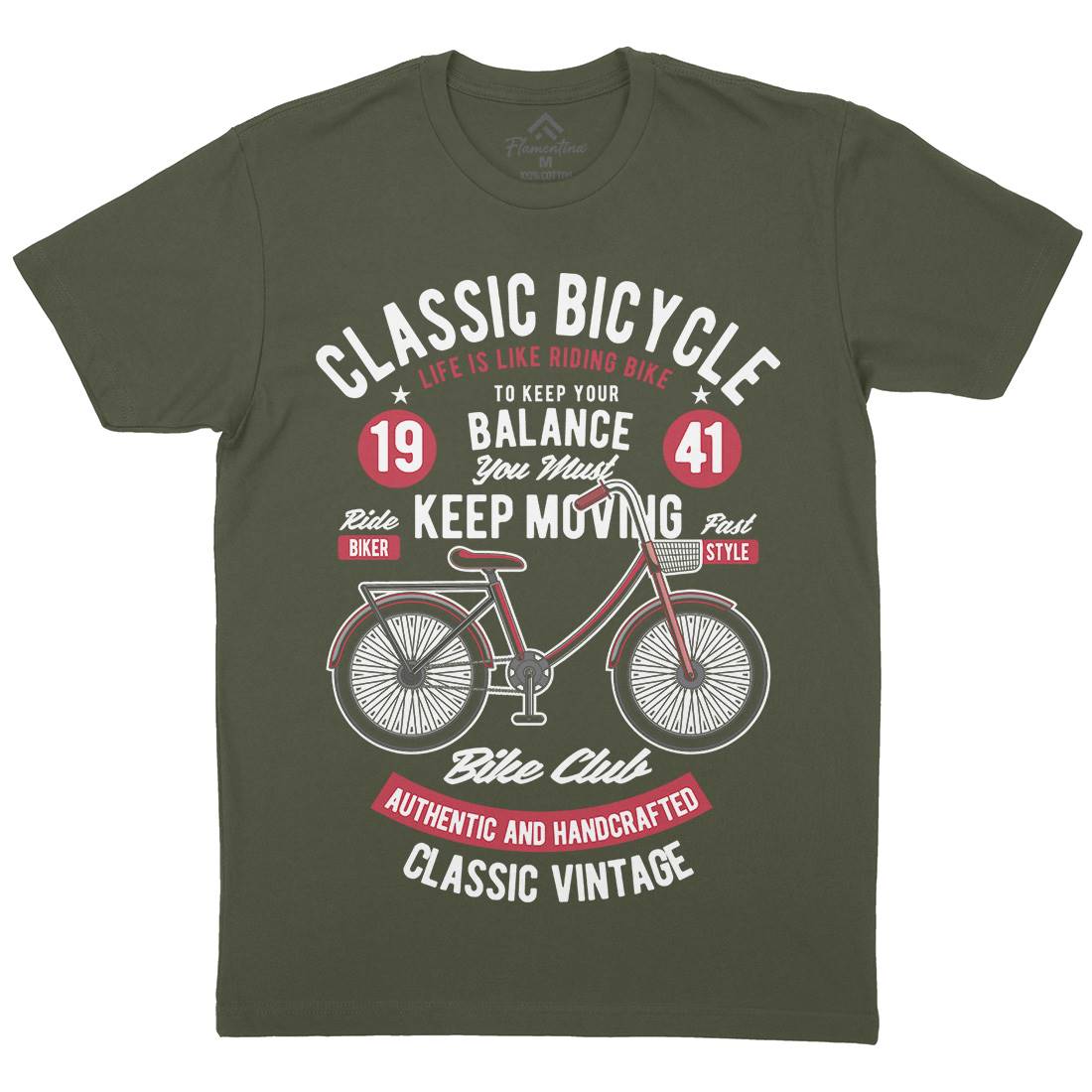 Classic Bicycle Mens Organic Crew Neck T-Shirt Bikes C330