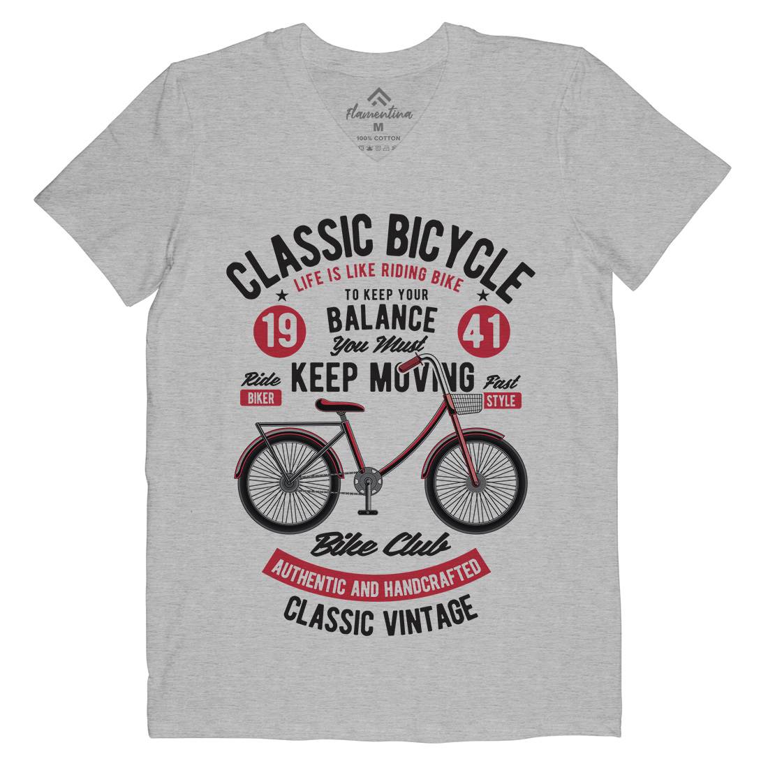Classic Bicycle Mens Organic V-Neck T-Shirt Bikes C330