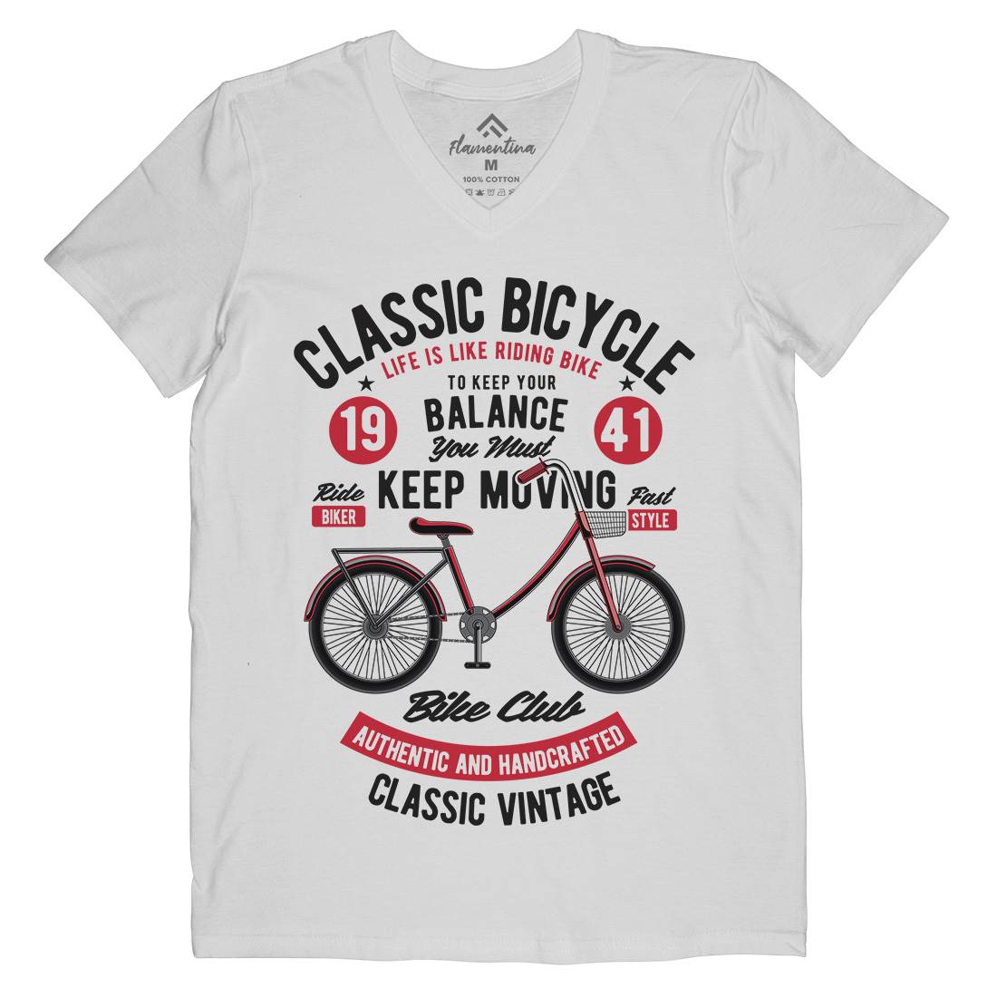 Classic Bicycle Mens Organic V-Neck T-Shirt Bikes C330