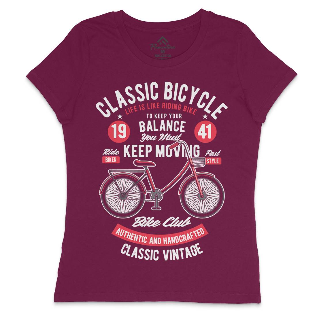 Classic Bicycle Womens Crew Neck T-Shirt Bikes C330