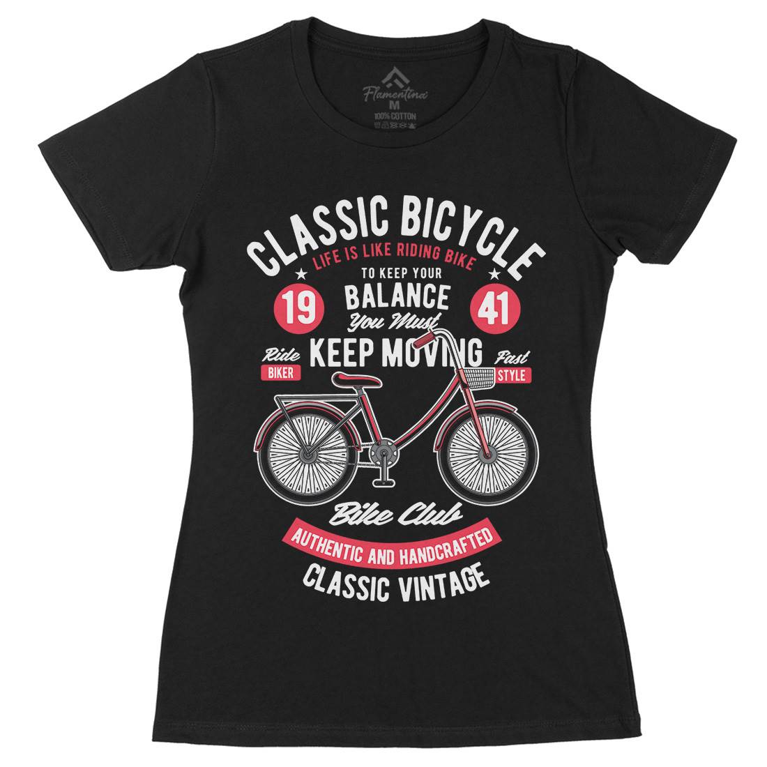 Classic Bicycle Womens Organic Crew Neck T-Shirt Bikes C330