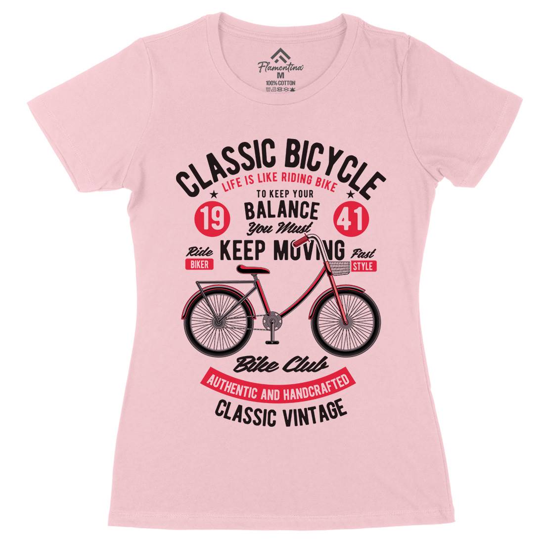 Classic Bicycle Womens Organic Crew Neck T-Shirt Bikes C330