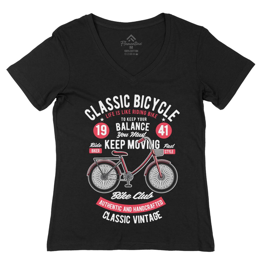 Classic Bicycle Womens Organic V-Neck T-Shirt Bikes C330