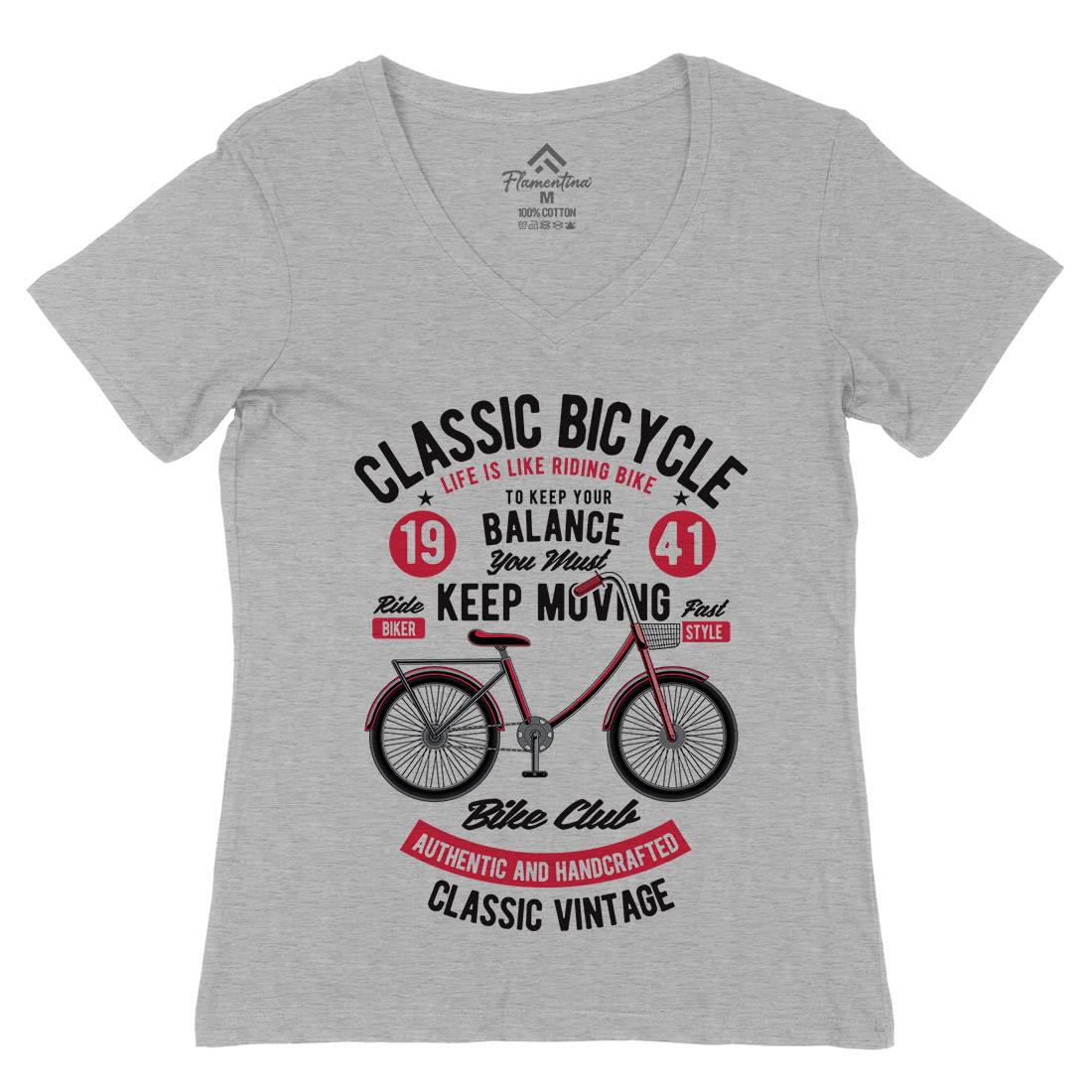 Classic Bicycle Womens Organic V-Neck T-Shirt Bikes C330