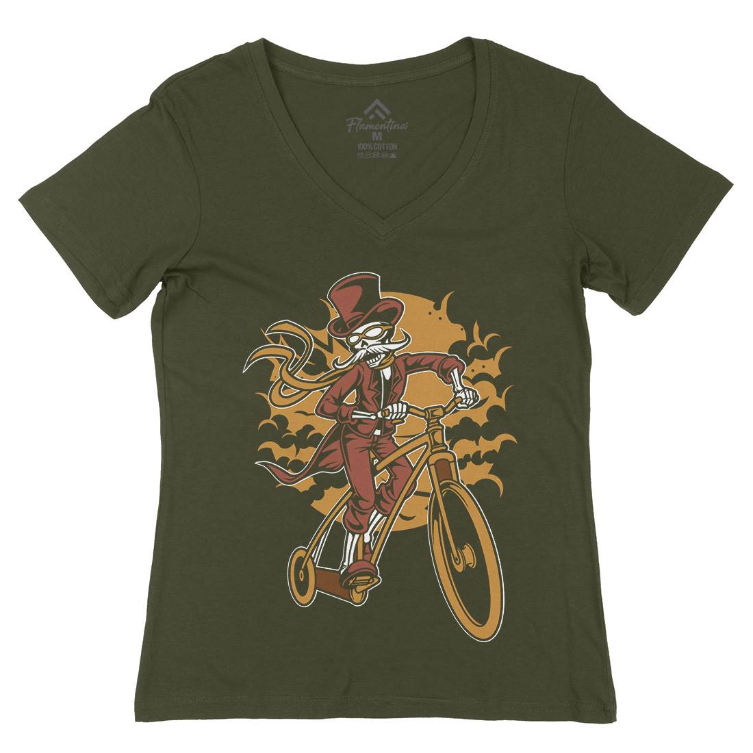 Classic Bicycle Moustache Womens Organic V-Neck T-Shirt Bikes C331