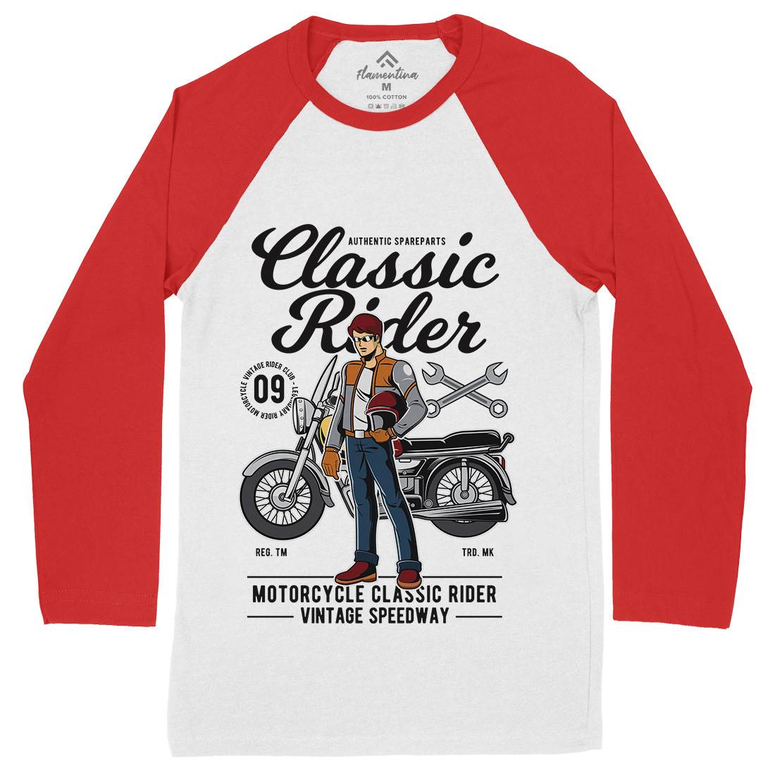 Classic Rider Mens Long Sleeve Baseball T-Shirt Motorcycles C332