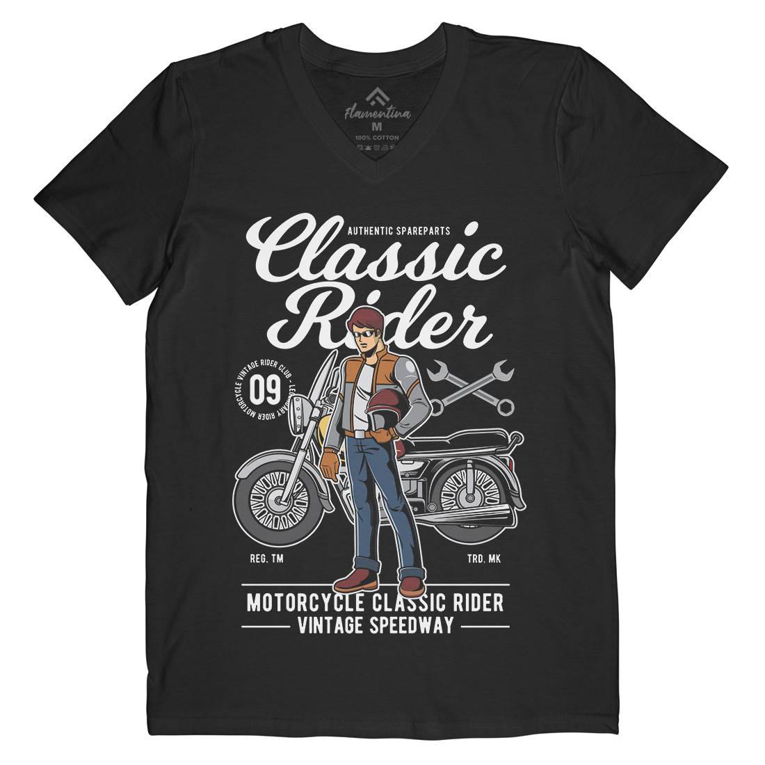 Classic Rider Mens Organic V-Neck T-Shirt Motorcycles C332