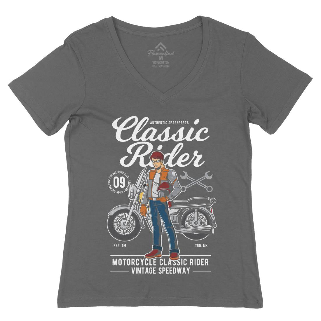 Classic Rider Womens Organic V-Neck T-Shirt Motorcycles C332